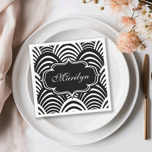 ジャズモダンアジエレガントュブラックとホワイト1920年代 スタンダードカクテルナプキン