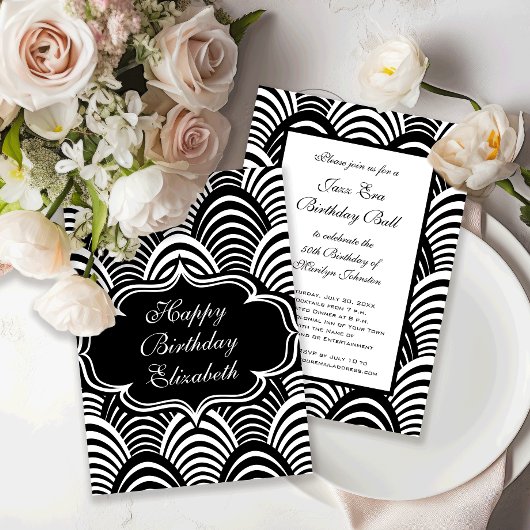 ジャズモダンアジエレガントュブラックとホワイト1920年代 招待状