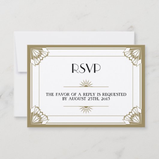 ジャズ年齢の暗灰色のアールデコRSVPの結婚式の応答 出欠カード (正面)