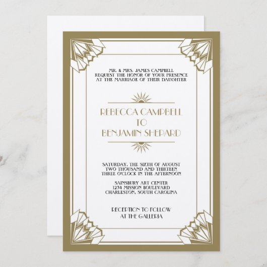 ジャズ年齢の暗灰色の幾何学的なアール・デコの結婚式 招待状 (正面/裏面)