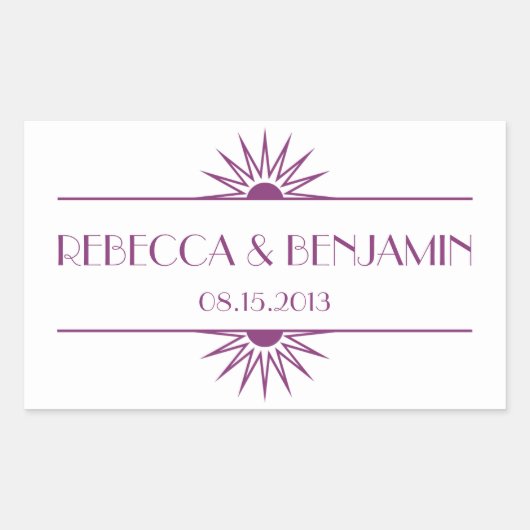 ジャズ時代の紫色の幾何学的なアト結婚ルデコ 長方形シール (正面)