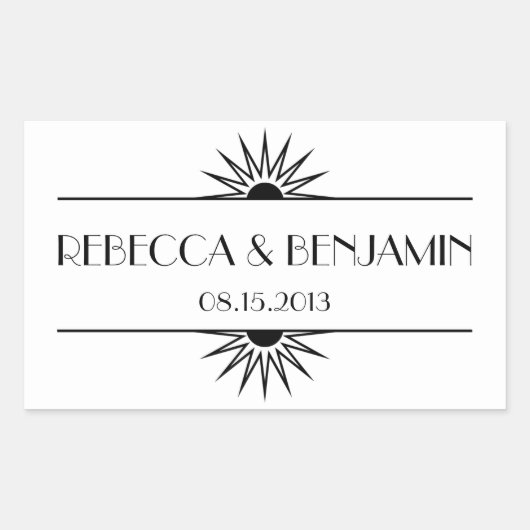 ジャズ時代ブラックジオメトリックアート結婚デコ 長方形シール (正面)