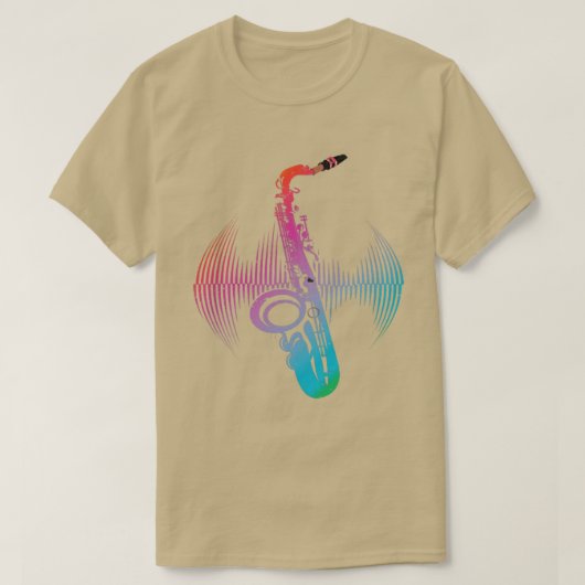 ジャズ楽器サクソポニスト音楽カラフルサクソポ Tシャツ (デザイン正面)