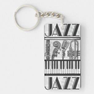 ジャズ音楽の楽器白黒Keychain キーホルダー