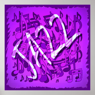 ジャズ音楽はすみれ色の紫色の音楽的なパターン芸術に注意します ポスター