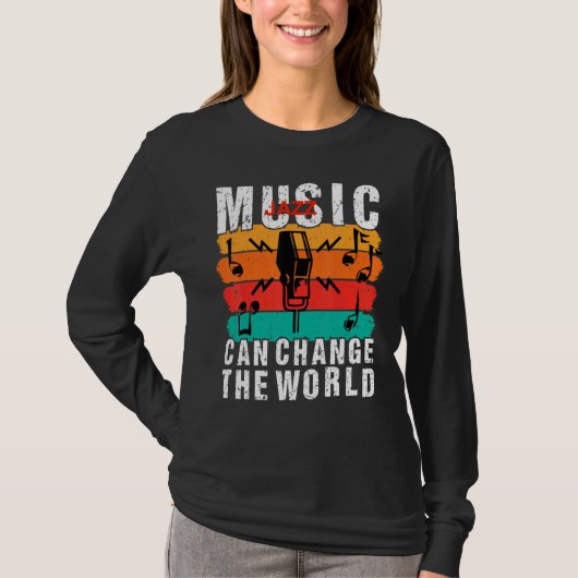 ジャズ音楽は世界を変える レトロヴィンテージ Tシャツ (正面)