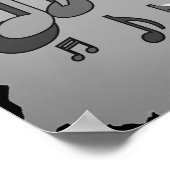 ジャズ音楽パターン ダンシング スワーリング ノート モノクロ ポスター (角)