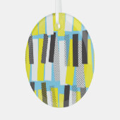 ジャズ音楽、黄色の青の幾何学的パターン。 ガラスオーナメント (正面左)