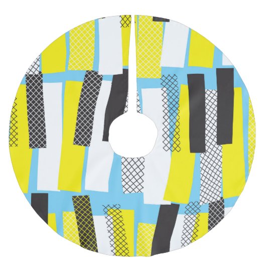 ジャズ音楽、黄色の青の幾何学的パターン。 ブラッシュドポリエステルツリースカート (正面)