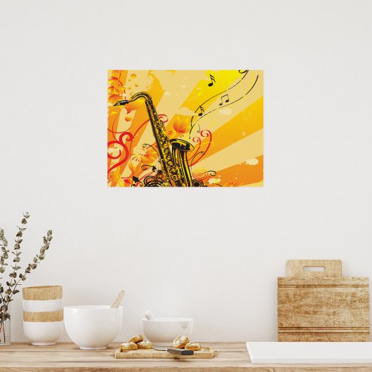 ジャズ風のサックス・ビーム・オブ・ミュージック ポスター (キッチン)