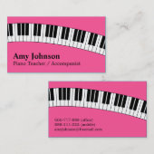 ジャズ風のピンク、モダン、おもしろい、子供へピアノの教師 名刺 (正面/裏面)