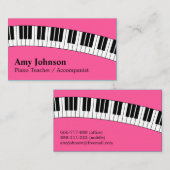 ジャズ風のピンク、モダン、おもしろい、子供へピアノの教師 名刺 (正面/裏面)