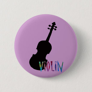 ジャズ風のレタリングが付いているバイオリン 缶バッジ