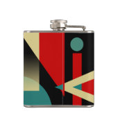 ジャズ風の幾何学的なパターン|黒いティール(緑がかった色)の赤いベージュ色 フラスク (裏面)