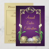 ジャズ風の熱血なバニーの紫色のイースター招待状 招待状 (正面/裏面)