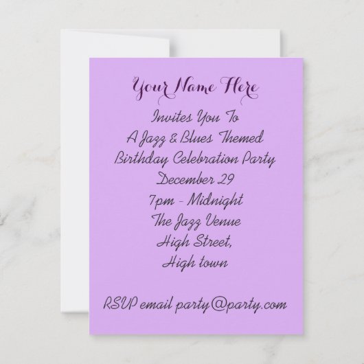 ジャズ・アンド・ブルースをテーマにしたパーティー 招待状 (裏面)