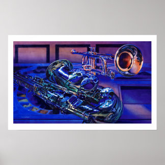 「ジャズ・イン・ブルース」ミュージカル楽器ウォーター・カラー ポスター