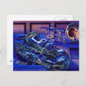 「ジャズ・イン・ブルース」ミュージカル楽器ウォーター・カラー ポストカード (正面/裏面)