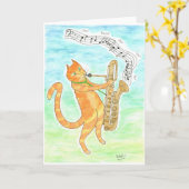 ジャズ・キャット・サクソフォン・ムンゴ・ゲリー・マリガンの賛辞 カード (黄色い花)