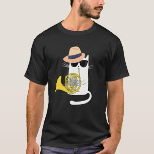 ジャズ ファンク & ソウル フレンチホルンを演奏するクールでかわいい猫 Tシャツ