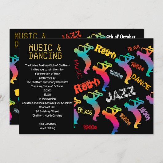 ジャズ・レトロ・ミュージック・パーティー 招待状 (正面/裏面)