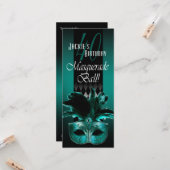 ジャッキーのイギリスのティール(緑がかった色)の黒の仮面舞踏会の第40誕生日 カード (正面/裏面インサイチュ)