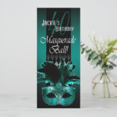 ジャッキーのイギリスのティール(緑がかった色)の黒の仮面舞踏会の第40誕生日 カード (スタンド正面)