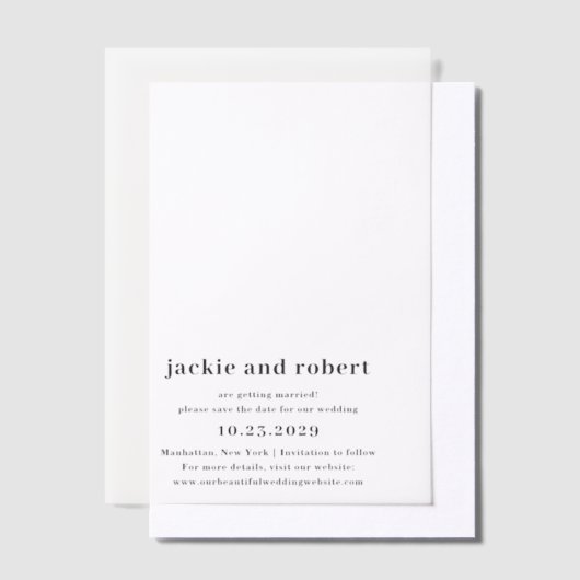 ジャッキーモダンウェディング日付の保存 ベラム紙招待状 (オフセット)