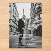 ジャッキー写真モダン結婚式の日付を保存 アクリル招待状 (正面)