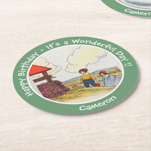 ジャックとジルのお母さんガチョウの誕生日パーティーのアイテム ラウンドペーパーコースター (アングル)