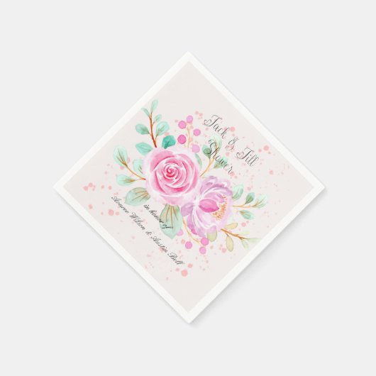 ジャックアンドジルブライダルシャワー水彩ピンクローズ スタンダードカクテルナプキン (角)