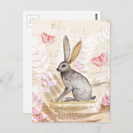 ジャックウサギの水彩画のヴィンテージのコラージュの背景 ポストカード (正面/裏面)