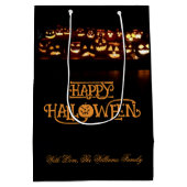 ジャックオおもしろいランタンパンプキンスハッピーハローウィン ミディアムペーパーバッグ (裏面)