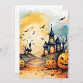 ジャックオランタンこうもり幽霊のよく出る教会ハロウィーン シーズンカード (正面/裏面)