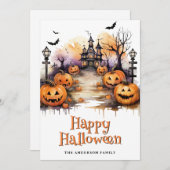 ジャックオランタンこうもり幽霊ハッピーハローウィンカード シーズンカード (正面/裏面)