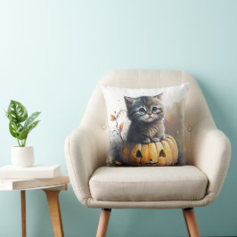 ジャックオランタンに登場する水彩柄のハロウィーン猫 クッション