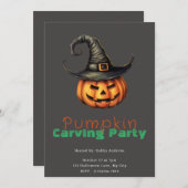 ジャックオランタンウィッチグレーカボチャ彫刻パーティー 招待状 (正面/裏面)