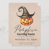 ジャックオランタンウィッチハットパンプキンカービングパーティー 招待状 (正面/裏面)