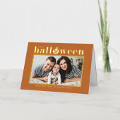 ジャックオランタンオレンジフォトハロウィーン 箔グリーティングカード (正面)
