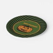 ジャックオランタンカボチャ黒グリーンストライプのオレンジ ペーパープレート (アングル)