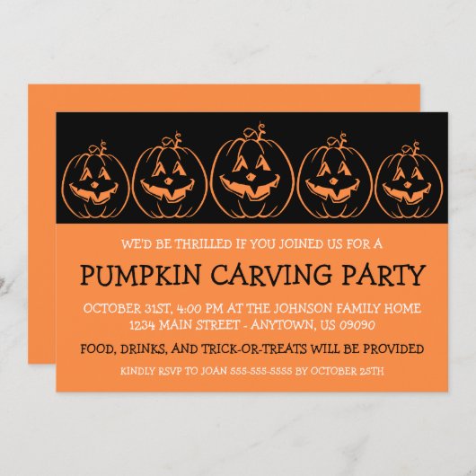ジャックオランタンシルエットハロウィーン招待状 招待状 (正面/裏面)