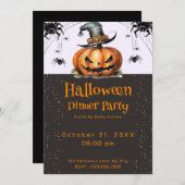 ジャックオランタンスパイダーウェブハロウィンディナーパーティー 招待状 (正面/裏面)