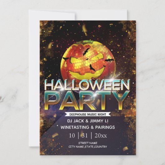 ジャックオランタンディスコボール大人ハローウィンパーティ 招待状 (正面)