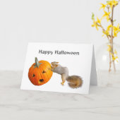ジャックオランタンハロウィンカードを押すリス カード (黄色い花)