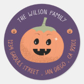 ジャックオランタンパープルハロウィーン封筒用シール ラウンドシール (正面)