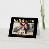 ジャックオランタンブラックとホワイトのフォトハロウィーン 箔グリーティングカード (正面)