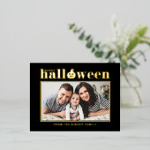 ジャックオランタンブラックとホワイトのフォトハロウィーン 箔シーズンポストカード (立ち正面)