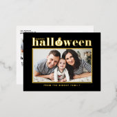 ジャックオランタンブラックとホワイトのフォトハロウィーン 箔シーズンポストカード (正面/裏面)