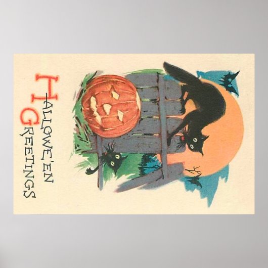 ジャックオランタンブラックキャットこうもり満月 ポスター (正面)