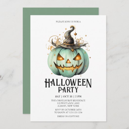 ジャックオランタンミント不気味ハローウィンパーティ 招待状 (正面/裏面)